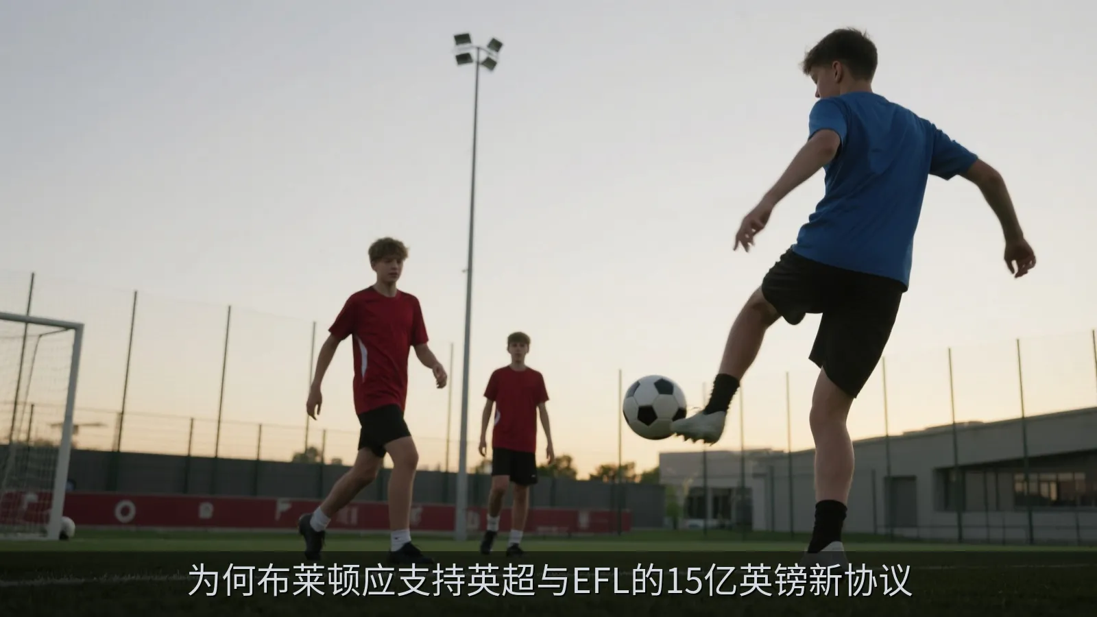 年轻足球运动员在训练场进行传球训练